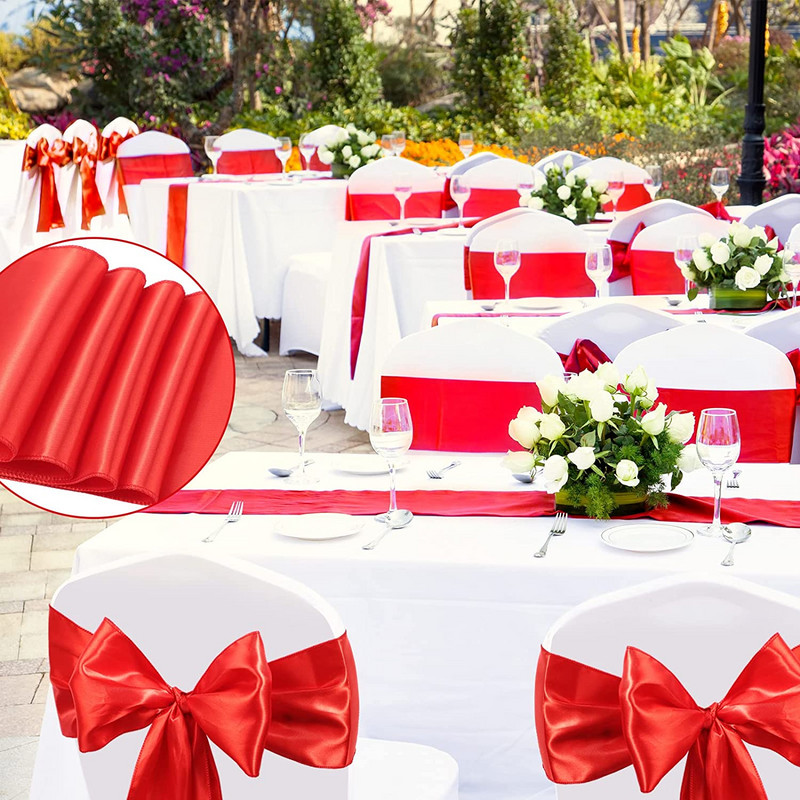 10/50 kom Satenska vrpca Pojas stolice s čvorom Crvene mašne za dekoraciju seoskih vjenčanja Stražnja navlaka Kravata Banket Party Hotel Event Supplies