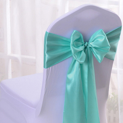 Търговия на едро 10 БР. Aqua Satin Chair Bow Sashes Панделка за сватбен прием Банкетна украса 6.7"X 108" (17X275CM) SCSB173084