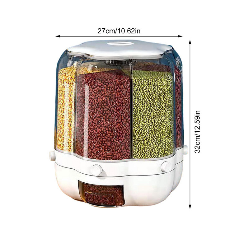 Rotirajući dozator za žitarice sa 6 rešetki, 33 lbs, 30 g, dozator za suhu hranu od žitarica velikog kapaciteta, spremnik za pohranu žitarica, okrugla kutija za suhu hranu
