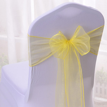 5τμχ Κάλυμμα καρέκλας γάμου Κόμπος Κορδέλα Διακόσμηση Φύλλα Συμπόσιο Χώρα λουράκια Πλάτη Ελαστική λινάτσα Φιόγκοι για πάρτι Εκδηλώσεις Οργάντζα