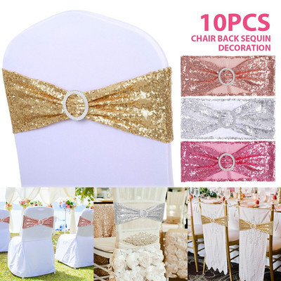 10gab Krēslu vērtnes Bow Glitter Kāzu krēsls Spandex Band Tie Premium Elegant Bling Krāsains Krēsla Vērts Kāzu Viesnīcas Noformējums