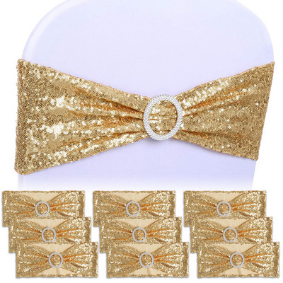 10db Székszárnyak Bow Glitter Esküvői Szék Spandex Band Tie Premium Elegant Bling Színes Székszárny Esküvői Hotel Dekoráció