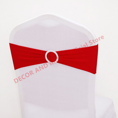 50 DB poliészter spandex székkötők Hotel bankett dekoráció székszárnyak csattal Lycra székszalagok masnik Esküvői székhuzatok