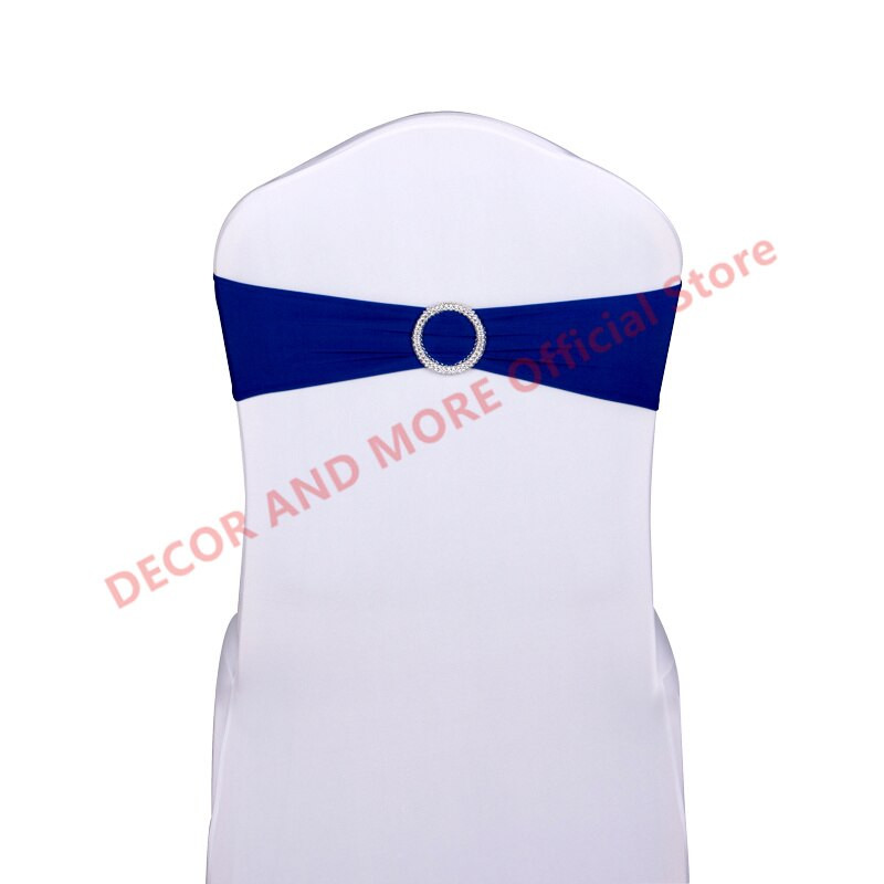 50 DB poliészter spandex székkötők Hotel bankett dekoráció székszárnyak csattal Lycra székszalagok masnik Esküvői székhuzatok