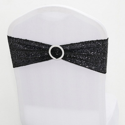 10 db minőségi flitteres székszárnyak Rose Gold Stretch szalagok kerek csattal esküvői dekorációs eseményekre, parti dekorációs szalagokra