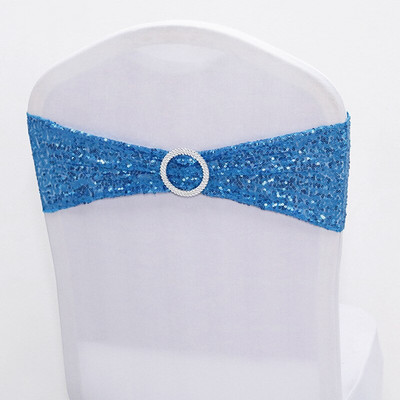 10 db minőségi flitteres székszárnyak Rose Gold Stretch szalagok kerek csattal esküvői dekorációs eseményekre, parti dekorációs szalagokra