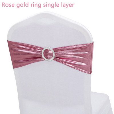 10 db minőségi flitteres székszárnyak Rose Gold Stretch szalagok kerek csattal esküvői dekorációs eseményekre, parti dekorációs szalagokra