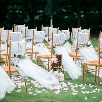 10 ΤΕΜ. Λευκό δίχτυ από ύφασμα από τούλι καρέκλα Φύλλα Διακόσμηση γαμήλιων εκδηλώσεων Διακόσμηση πάρτι με καμάρα DIY Κόμποι καρέκλας χωρίς λουλούδι