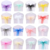 100db Székszárnyak Organza szék masnik Esküvői parti kellékek Karácsonyi Valentin dekoráció Átlátszó organza szövet szék dekoráció