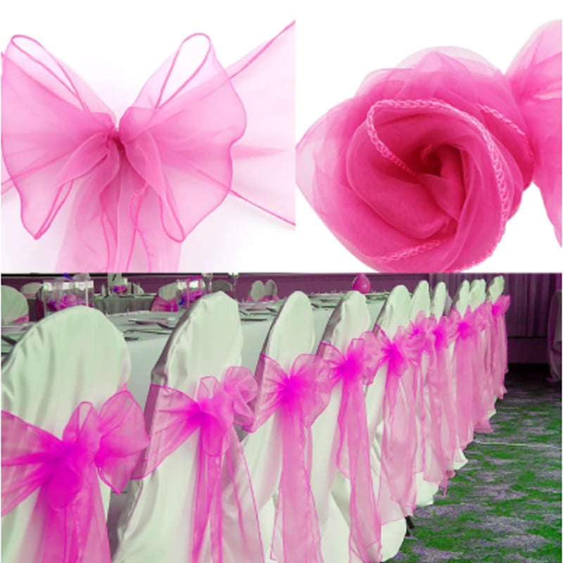 100db Székszárnyak Organza szék masnik Esküvői parti kellékek Karácsonyi Valentin dekoráció Átlátszó organza szövet szék dekoráció