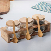 Staklena posuda za začine Boca začina s drvenim poklopcem od bambusa Žlica za aromu Slanica za šećer prozirna posuda