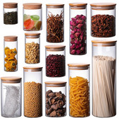 Virtuvės maisto konteineris bambuku dengtas didelio borosilikato sandariklis sandarus stiklinis butelis, talpykla Įvairios grūdų laikymo dėžutės