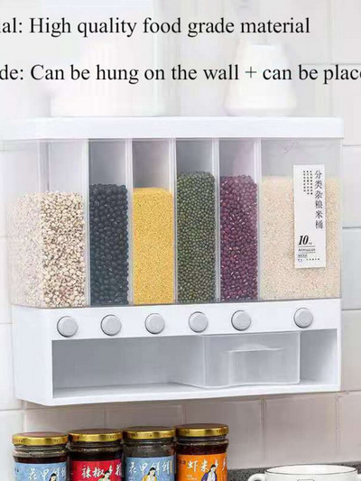 Sienoje montuojamas ryžių atskiras kibiras grūdų sandarus konteineris Sauso maisto dozatorius grūdų laikymo stiklainis virtuvės organizatorius konteinerių dėžutė