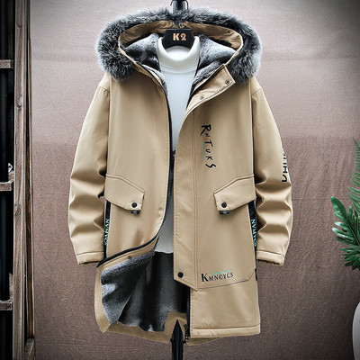 Geacă de iarnă căptușită pentru bărbați, cu glugă și inscripții