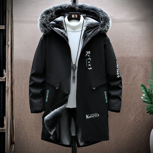 Geacă de iarnă căptușită pentru bărbați, cu glugă și inscripții