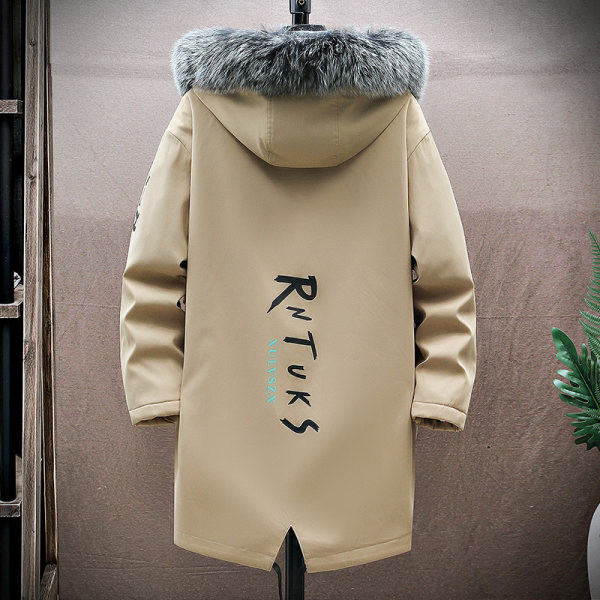 Geacă de iarnă căptușită pentru bărbați, cu glugă și inscripții