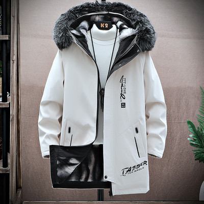 Jachetă de iarnă pentru bărbați cu căptușeală și glugă de pluș