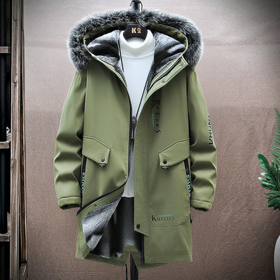 Jachetă de iarnă pentru bărbați cu căptușeală și glugă de pluș