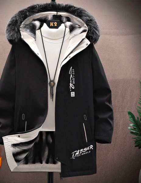 Jachetă de iarnă pentru bărbați cu căptușeală și glugă de pluș