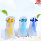 Scaun de nunta nou Cravata Cravata Hotel Petrecere Satin Cercete Organza Banchet Petrecere Evenimente Accesorii Scaun de Craciun Spatar Decor Bretele 30buc