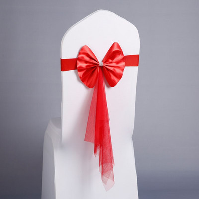 Scaun de nunta nou Cravata Cravata Hotel Petrecere Satin Cercete Organza Banchet Petrecere Evenimente Accesorii Scaun de Craciun Spatar Decor Bretele 30buc