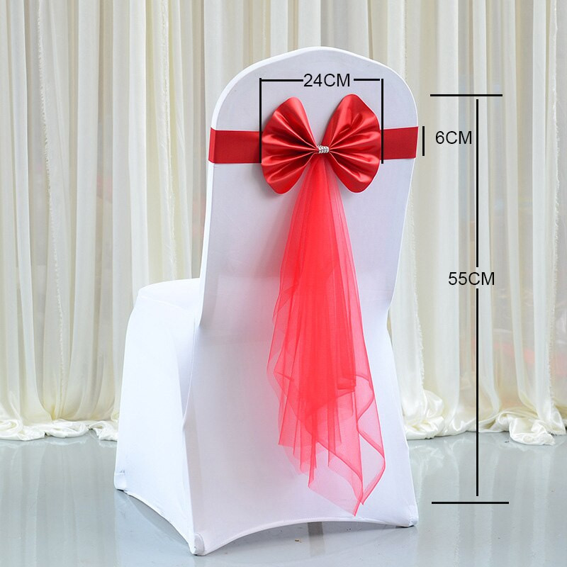 Scaun de nunta nou Cravata Cravata Hotel Petrecere Satin Cercete Organza Banchet Petrecere Evenimente Accesorii Scaun de Craciun Spatar Decor Bretele 30buc