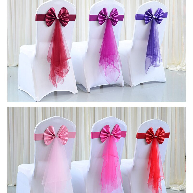 Scaun de nunta nou Cravata Cravata Hotel Petrecere Satin Cercete Organza Banchet Petrecere Evenimente Accesorii Scaun de Craciun Spatar Decor Bretele 30buc
