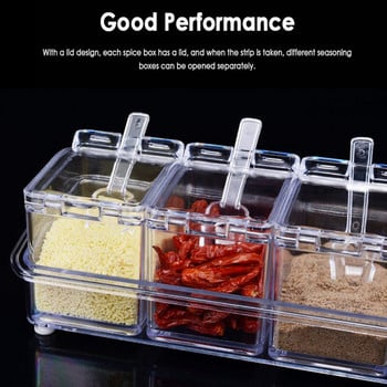 Κουζίνα Spice Dispenser Μπαχαρικά Organizer Κουτί καρυκευμάτων με κουτάλι Spice Box Ράφι δοχείων Condiments Dispenser Αποθήκευση κουζίνας