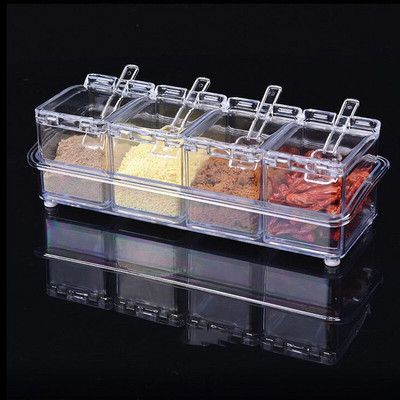 Kuhinjski dozator začina Organizator začina Kutija za začine sa žlicom Posuda za kutiju za začine Stalak Dozator začina Kuhinjska pohrana