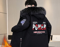 Geaca de iarna pentru barbati cu gluga si scris pe spate