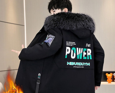 Geaca de iarna pentru barbati cu gluga si scris pe spate