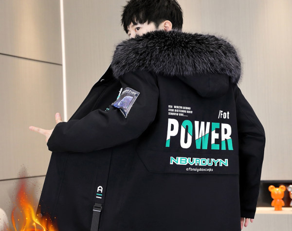 Geaca de iarna pentru barbati cu gluga si scris pe spate