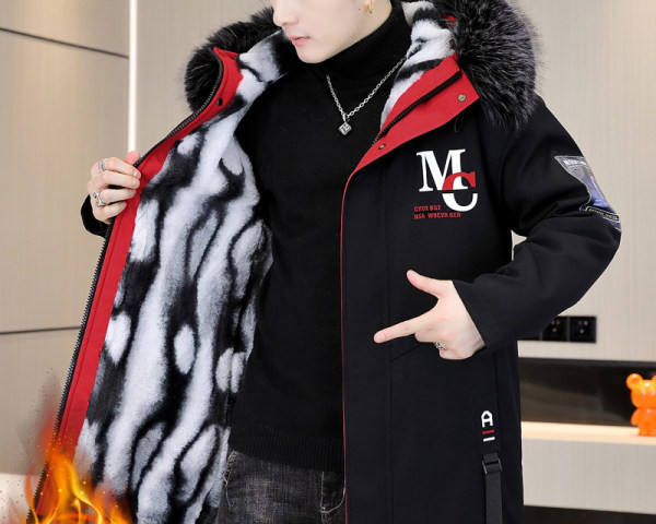 Geaca de iarna pentru barbati cu gluga si scris pe spate