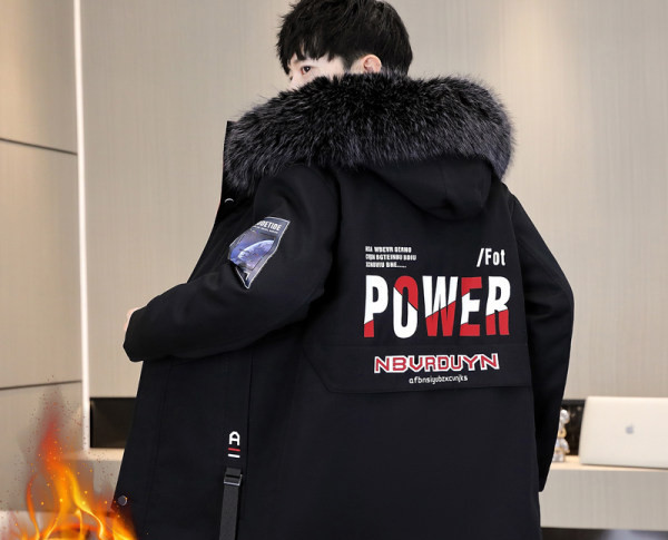 Geaca de iarna pentru barbati cu gluga si scris pe spate