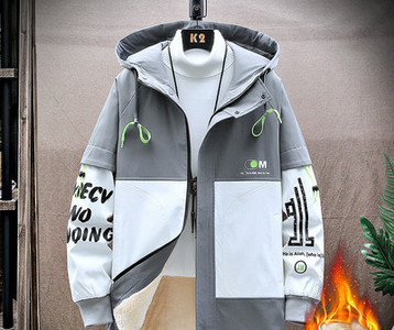 Jachetă largi de iarnă pentru bărbați, cu glugă căptușită caldă și inscripționare