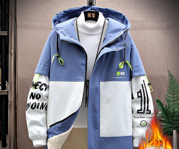 Jachetă largi de iarnă pentru bărbați, cu glugă căptușită caldă și inscripționare