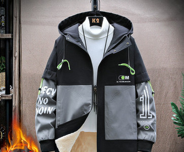 Jachetă largi de iarnă pentru bărbați, cu glugă căptușită caldă și inscripționare