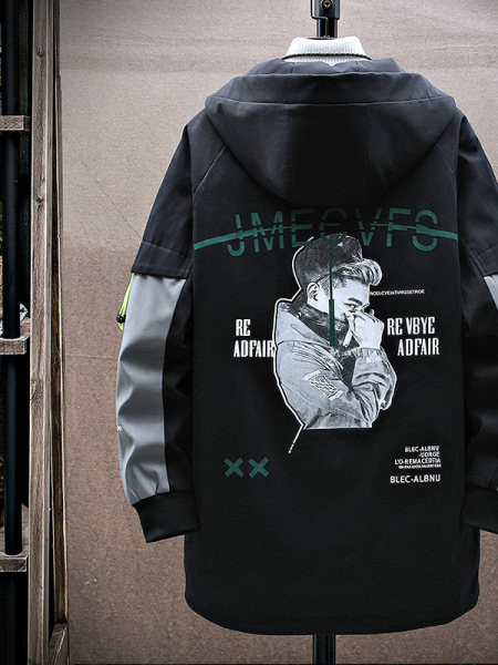 Jachetă largi de iarnă pentru bărbați, cu glugă căptușită caldă și inscripționare