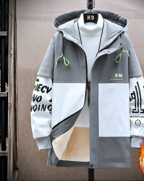 Jachetă largi de iarnă pentru bărbați, cu glugă căptușită caldă și inscripționare