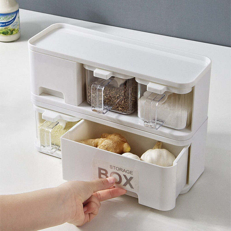 Set Cutie Depozitare Condimente Din Plastic Organizator De Bucătărie Rangement Bucătărie Recipient De Depozitare Condimente Stivuibil Cu Sertar