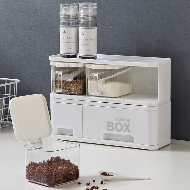 Set Cutie Depozitare Condimente Din Plastic Organizator De Bucătărie Rangement Bucătărie Recipient De Depozitare Condimente Stivuibil Cu Sertar