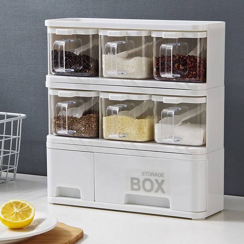 Set Cutie Depozitare Condimente Din Plastic Organizator De Bucătărie Rangement Bucătărie Recipient De Depozitare Condimente Stivuibil Cu Sertar