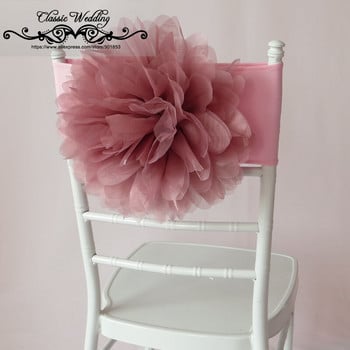 10 τμχ White Organza Flower Chair Band Chiavari Chairs Sash Δημοφιλείς ταινίες Spandex για υπαίθριο γαμήλιο πάρτι