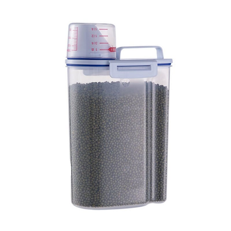 Šunų kačių ėdalo kibiras plastikinis laikymo bakas su matavimo puodeliu, drėgmei nepralaidus sandarus stiklainis, reikmenys naminiams gyvūnėliams Priedai Maisto gaminimas