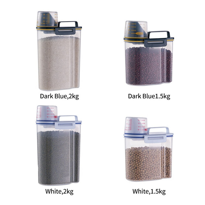 Šunų kačių ėdalo kibiras plastikinis laikymo bakas su matavimo puodeliu, drėgmei nepralaidus sandarus stiklainis, reikmenys naminiams gyvūnėliams Priedai Maisto gaminimas