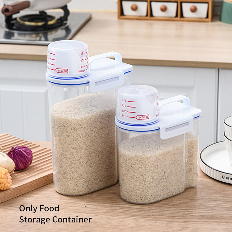 Šunų kačių ėdalo kibiras plastikinis laikymo bakas su matavimo puodeliu, drėgmei nepralaidus sandarus stiklainis, reikmenys naminiams gyvūnėliams Priedai Maisto gaminimas