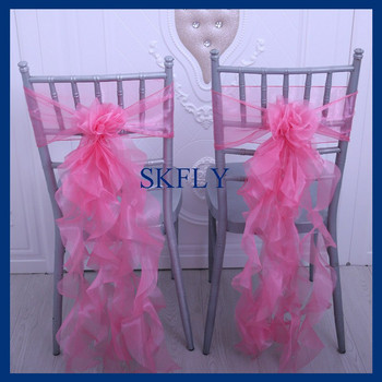 SH098Ένα κομψό νέο προσαρμοσμένο στολισμό γαμήλιου πάρτι οργάντζα frilly baby μπλε σγουρή ιτιά φύλλο κάλυμμα καρέκλας