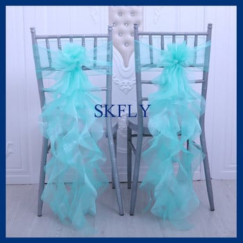 SH098A елегантна нова, изработена по поръчка украса за сватбено тържество, органза с накъдрени бебешки сини къдрави калъфи за столове от върба