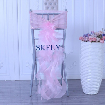 SH105N нов изработен по поръчка изискан сватбен банкет с ярко розови пайети кръгла лента за стол с къдрава лента от върба