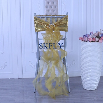 SH105N нов изработен по поръчка изискан сватбен банкет с ярко розови пайети кръгла лента за стол с къдрава лента от върба